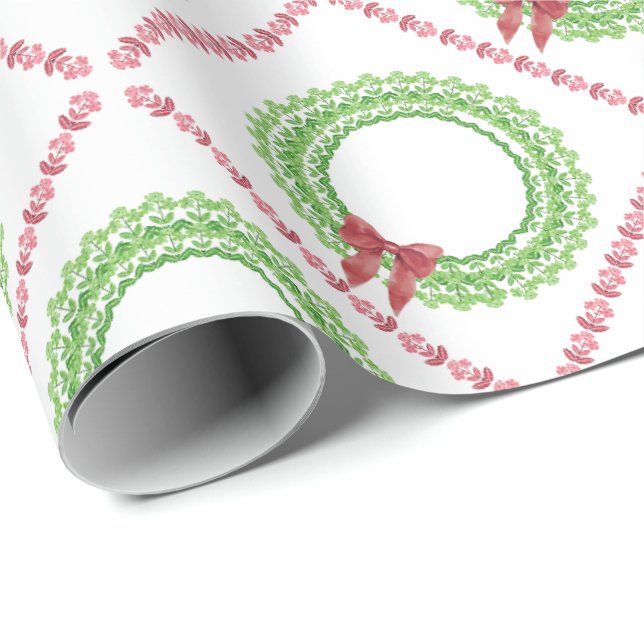 Block Print Flower Wreath Wrapping Paper Presentpapper (Rullad Hörn)