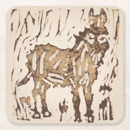 Block Print Sheep Donkey Quilt - brown donkey. Underlägg Papper Kvadrat