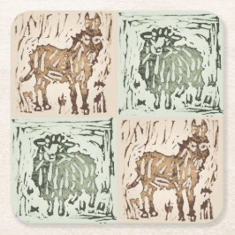 Block Print Sheep Donkey Quilt - farm animals. Underlägg Papper Kvadrat