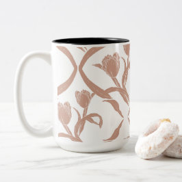Block print tulips beige, wheat golden Två-Tonad mugg