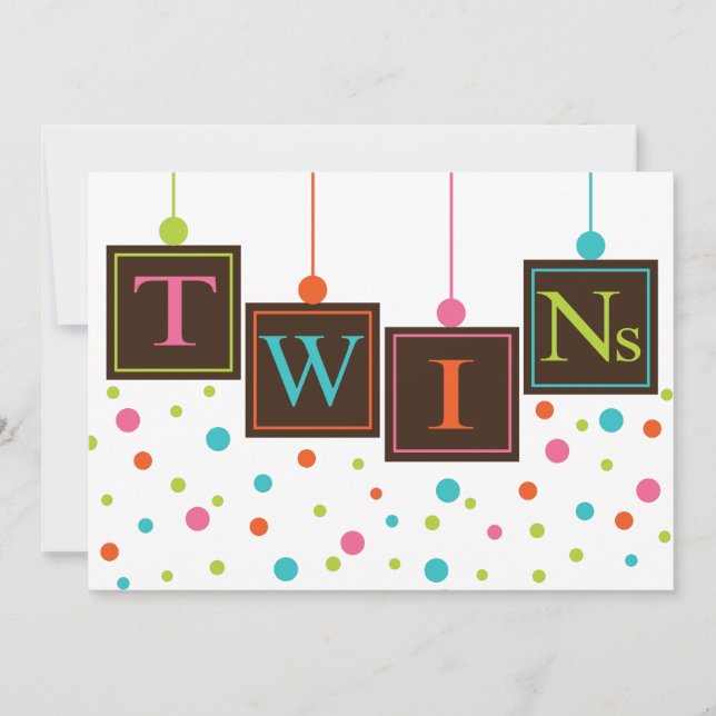 Blockar av Färger Twillingar Babyskor i BABY Inbjudningar (Framsida)
