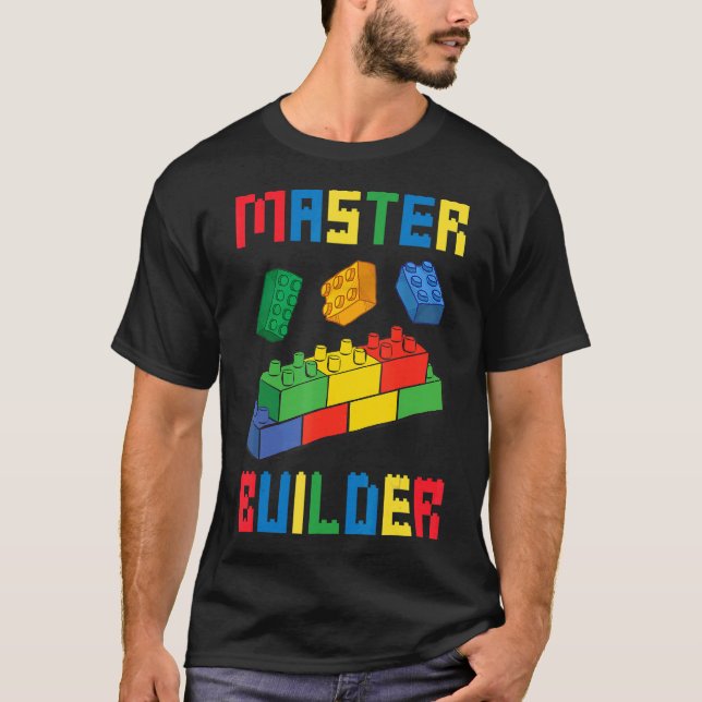 Blockblock Bygga Master Builder Leksaker T Shirt (Framsida)