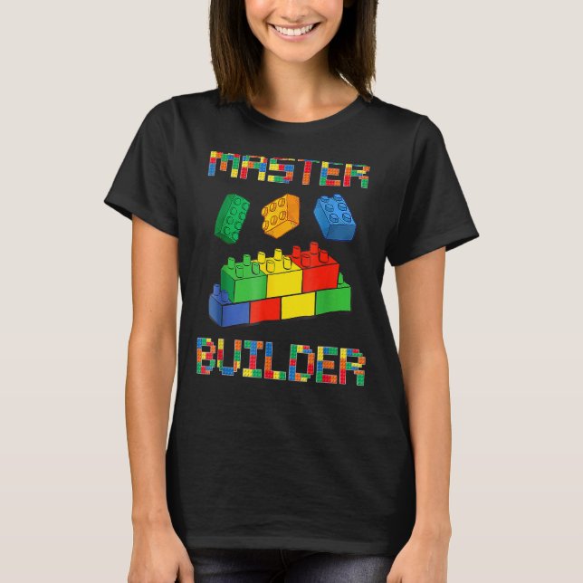 Blockblock Bygga Master Builder Leksaker T Shirt (Framsida)