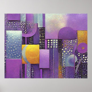 Blockblocket färg Abstrakt Violet och Guld ID1043 Poster