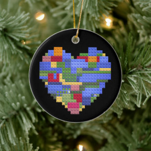 Blockbricka för Byggnad Heart Valentin i Master Bu Julgransprydnad Keramik