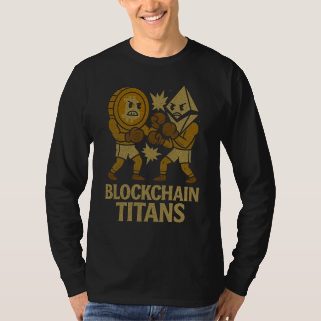 Blockchain Titans™ Bitcoin vs Ethereum Crypto T Shirt (Framsida)