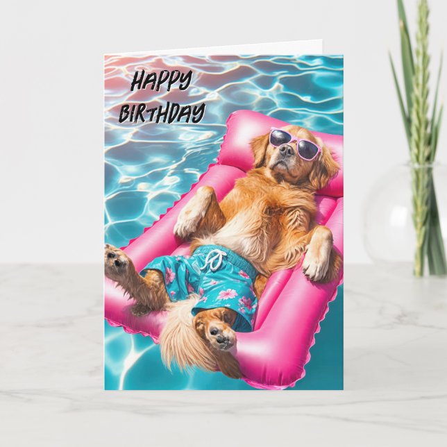Blockdags Golden Retriever Flytande i Bassäng Kort (Framsida)