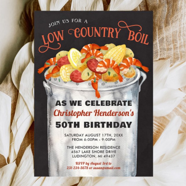 Blockdags-inbjudan till lågprisbensin i Land Inbjudningar (Low Country Boil Invitation, Shrimp Boil Invitations, Seafood Boil Invitation, Birthday Invite)