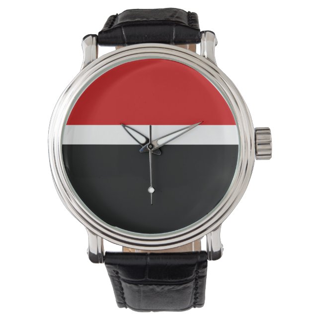 Blockdesign för Red White Black Färg Stil Armbandsur (Framsida)