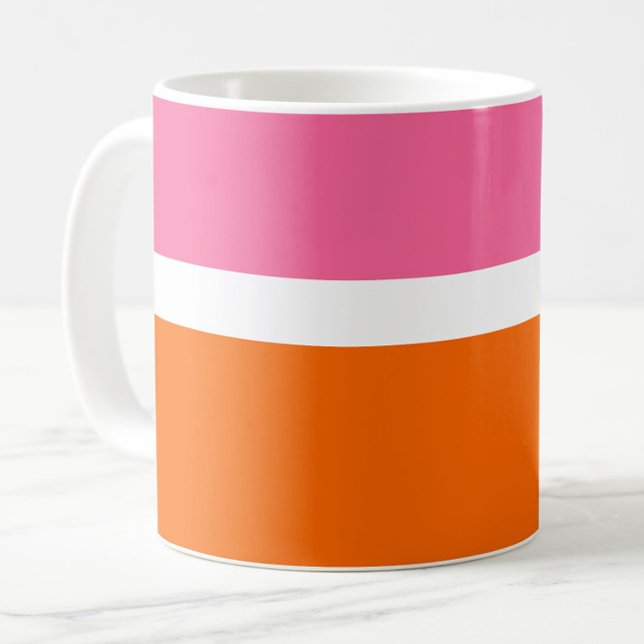Blockdesign för rosa White Orange Plain Färg Kaffemugg (Skapare uppladdad)