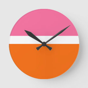 Blockdesign för rosa White Orange Plain Färg Rund Klocka