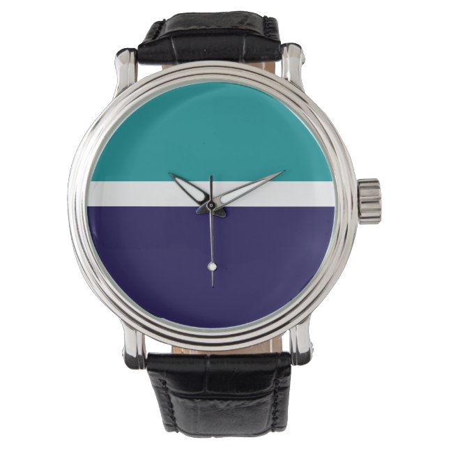 Blockdesign för Teal White Plain Färg Armbandsur (Framsida)