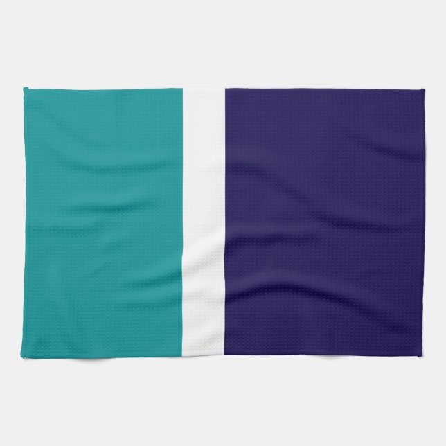 Blockdesign för Teal White Plain Färg Kökshandduk (Horisontell)
