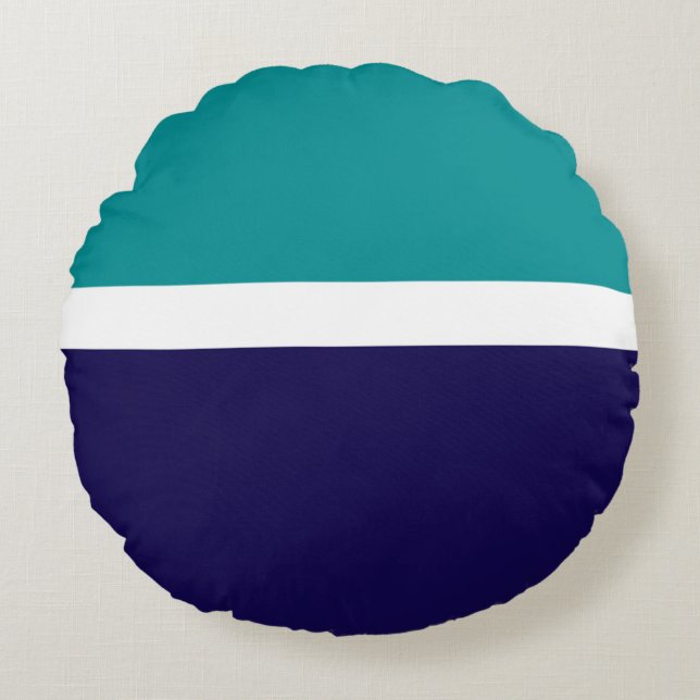 Blockdesign för Teal White Plain Färg Rund Kudde (Framsidan)