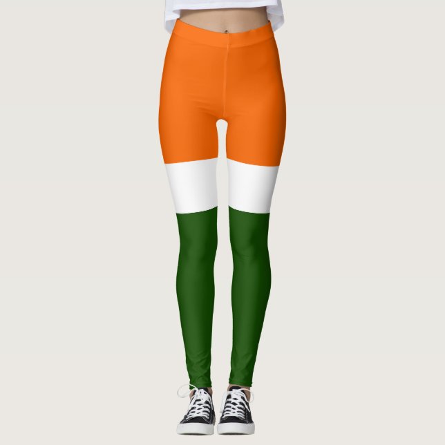 Blockdesign för vit Grönt Färg med oformaterad ora Leggings (Framsida)