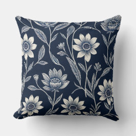 Blockera blå och vit vit visuell blommigt kudde