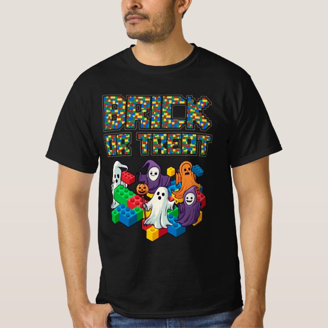 Blockera Byggnad av Halloween-bricka eller behandl T Shirt (Framsida)