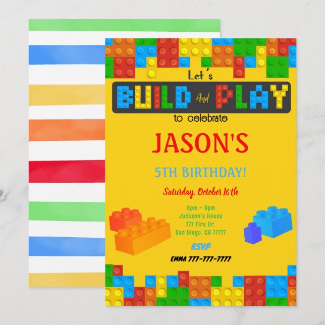 Blockera födelsedagsinbjudan inbjudningar (Fram/baksida)