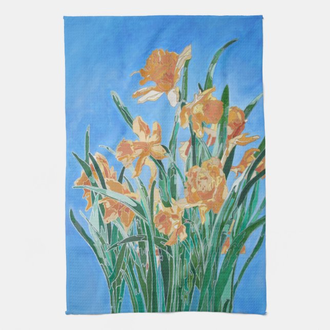 Blockera Golden Daffodils Bold Line Art Kökshandduk (Vertikal)