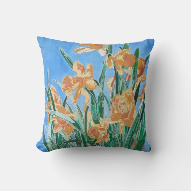 Blockera Golden Daffodils Bold Line Art Kudde (Framsida)