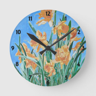 Blockera Golden Daffodils Bold Line Art Rund Klocka