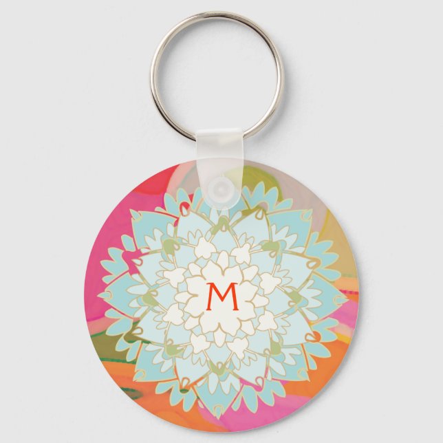 Blockera Lotus Flower-monogrammed Keychain Nyckelring (Framsida)