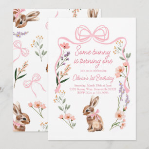 Blockera med vilda blommor på Bunny första födelse Inbjudningar