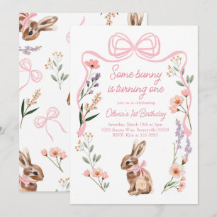 Blockera med vilda blommor på Bunny första födelse Inbjudningar