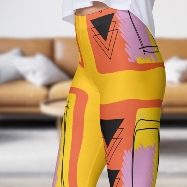 Blockera Mönster för Abstrakt av modern Gult Orang Leggings (Abstract Block on Yellow Orange)