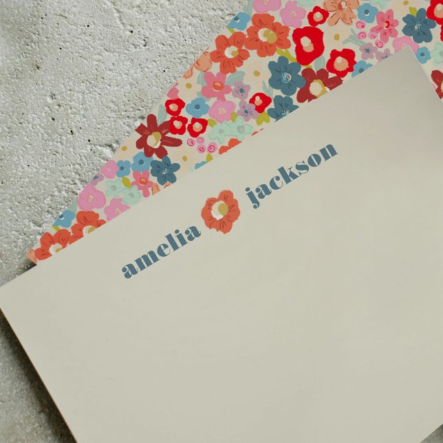 Blockera Personlig med fetstilt ljus Blommigt Anteckningskort (Blooming Joy Bold Bright Floral Personalized Note Card)