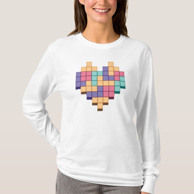 Blockera spel Heart Retro Stil T Shirt (Framsida)