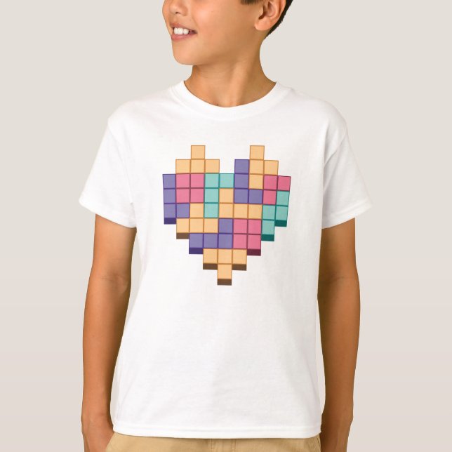 Blockera spel Heart Retro Stil T Shirt (Framsida)