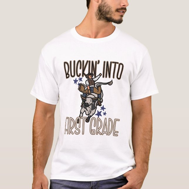 Blockera till första Klass Retro Cowboyläraren T Shirt (Framsida)