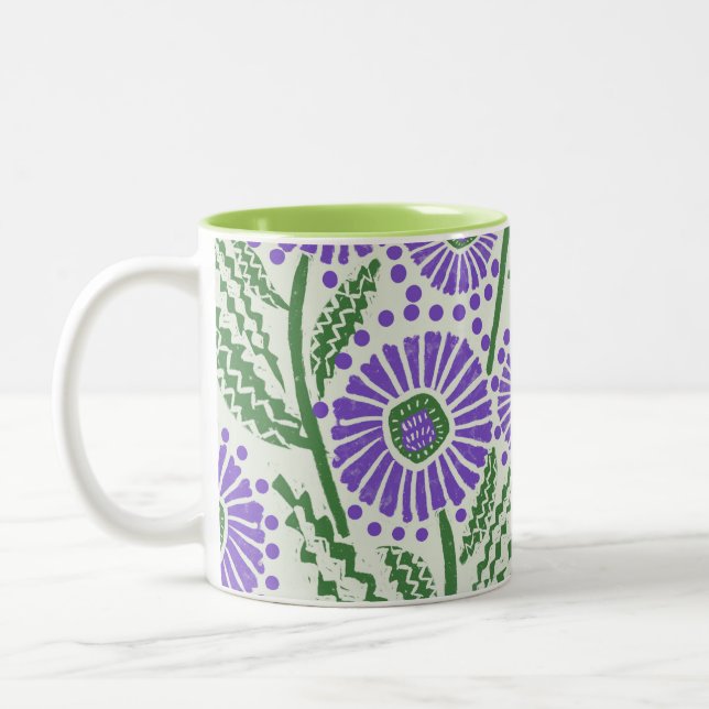 Blockera utskrift av lavendelns Grönt och utformni Två-Tonad Mugg (Vänster)