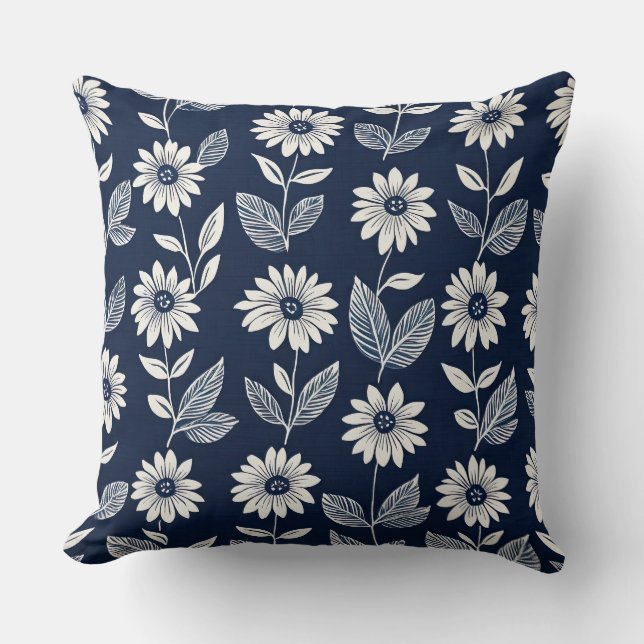 Blockera utskrift Bho blommigt blue och white Kudde (Framsida)