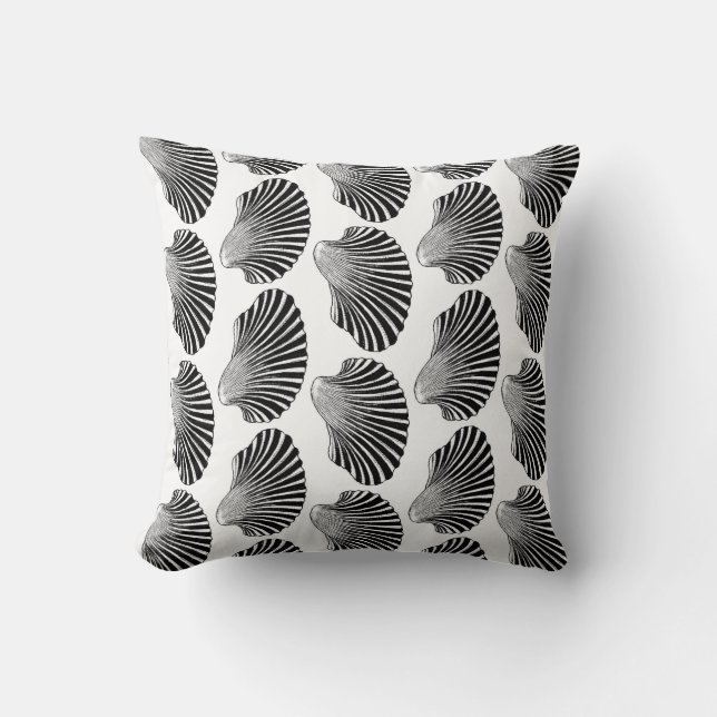 Blockera utskrift, svartvitt för Scallop-Snäcka Kudde (Framsida)
