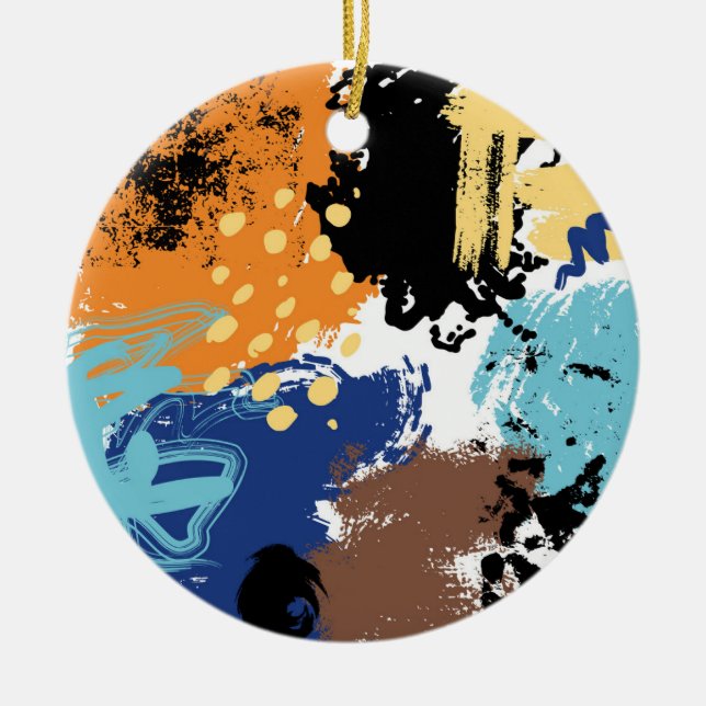 Blockerade Abstrakter för orange av blått mittårsk Julgransprydnad Keramik (Framsidan)