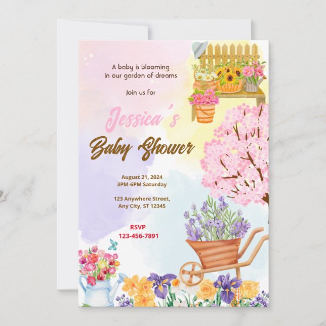 Blockerande Garden Baby Shower Inbjudningar (Framsida)