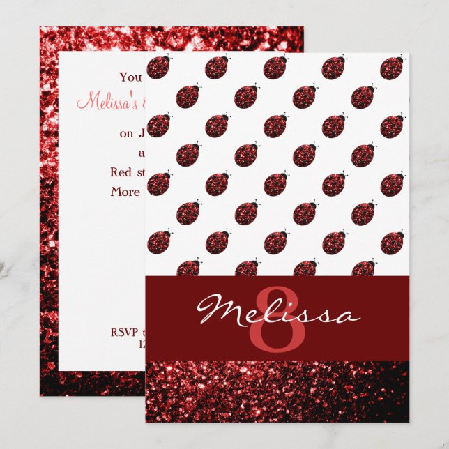 Blockerande rödsparkles Ladybug Birthday-inbjudan Inbjudningar (Fram/baksida)