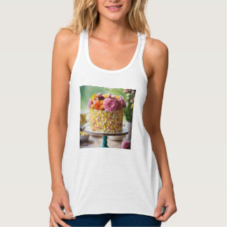Blockerar FlowerCakeFood-fotoutskrift Linne Med Racerback