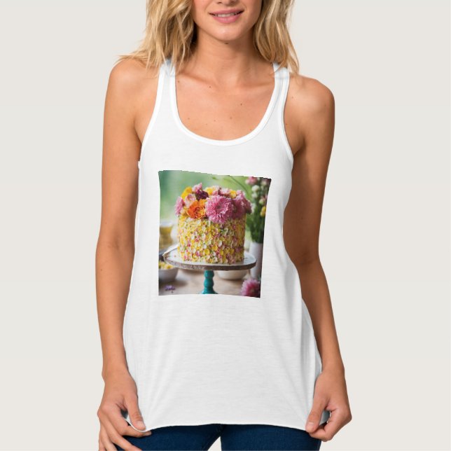 Blockerar FlowerCakeFood-fotoutskrift Linne Med Racerback (Framsida)