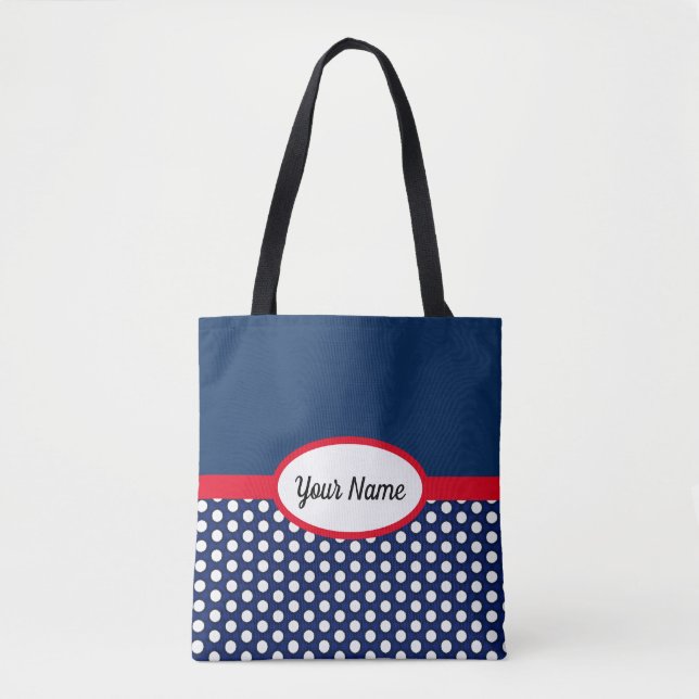 Blocket Blåblå Färg och Polka dots Tote Bag Tygkasse (Framsida)