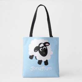 Blocket Namn Blue Tote Tecknad Cute Sheep Tygkasse