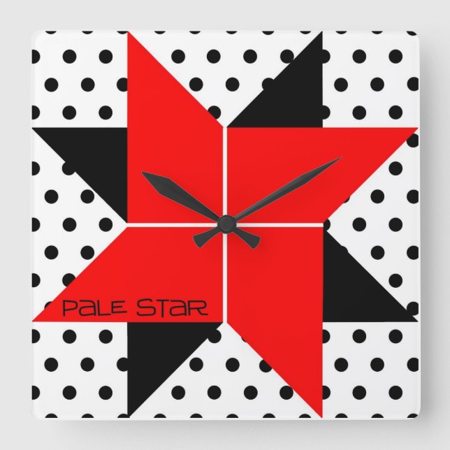 Blocket Red/Black Blek Star Quilt Block Fyrkantig Klocka (Framsida)