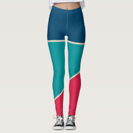 Blocket Retro Navy Blue teal red färg Leggings