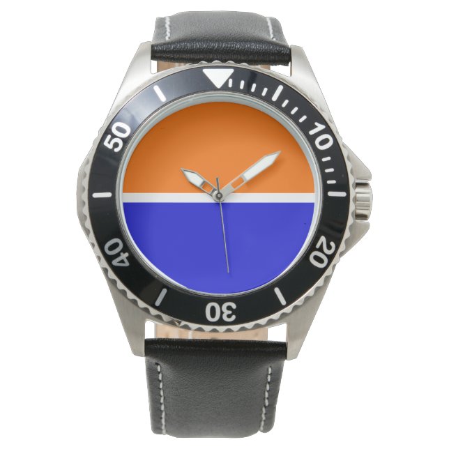 Blocket Royal Blue Orange White Banded Färg Armbandsur (Framsida)