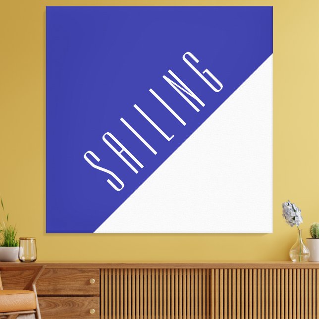 Blocket SAILING Diagonal Deep Blue White Färg Canvastryck (Insitu (Vardagsrum))