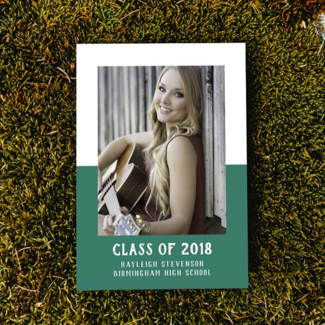 Blocket Studenten Inbjudan i Färg | GRÖNT (School Color Block Photo Graduation Invite - Green)