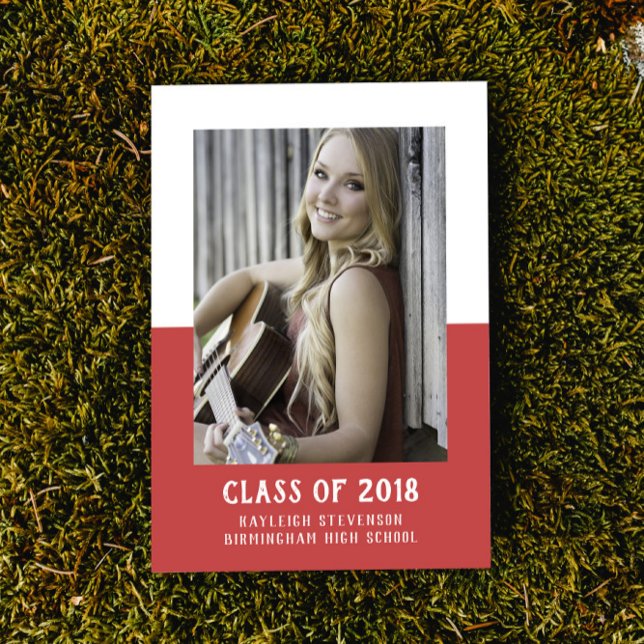 Blocket Studenten Inbjudan i Färg | Röd (School Color Block Photo Graduation Invite - Red)