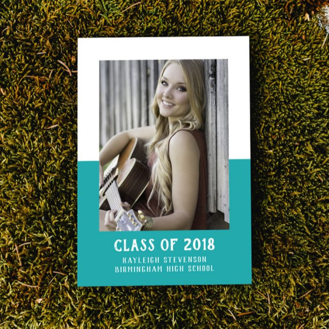 Blocket Studenten Inbjudan i Färg | Teal (School Color Block Photo Graduation Invite - Teal)